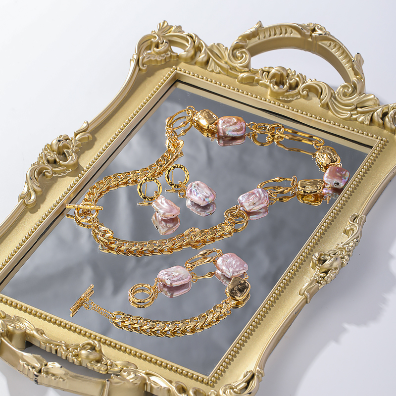 Classique Géométrique Perle Artificielle Alliage Patchwork Plaqué Or 18k Femmes Bracelets Des Boucles D'oreilles Collier display picture 5