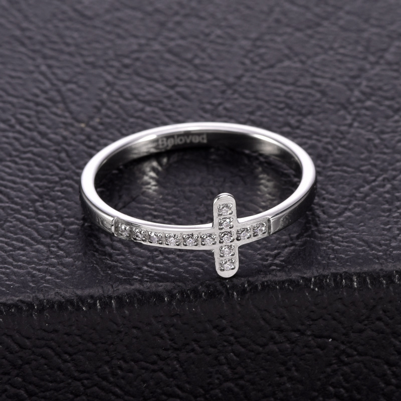 Titanium Steel 18K Gold Plated Simple Style Inlay Cross Rhinestones Rings display picture 5