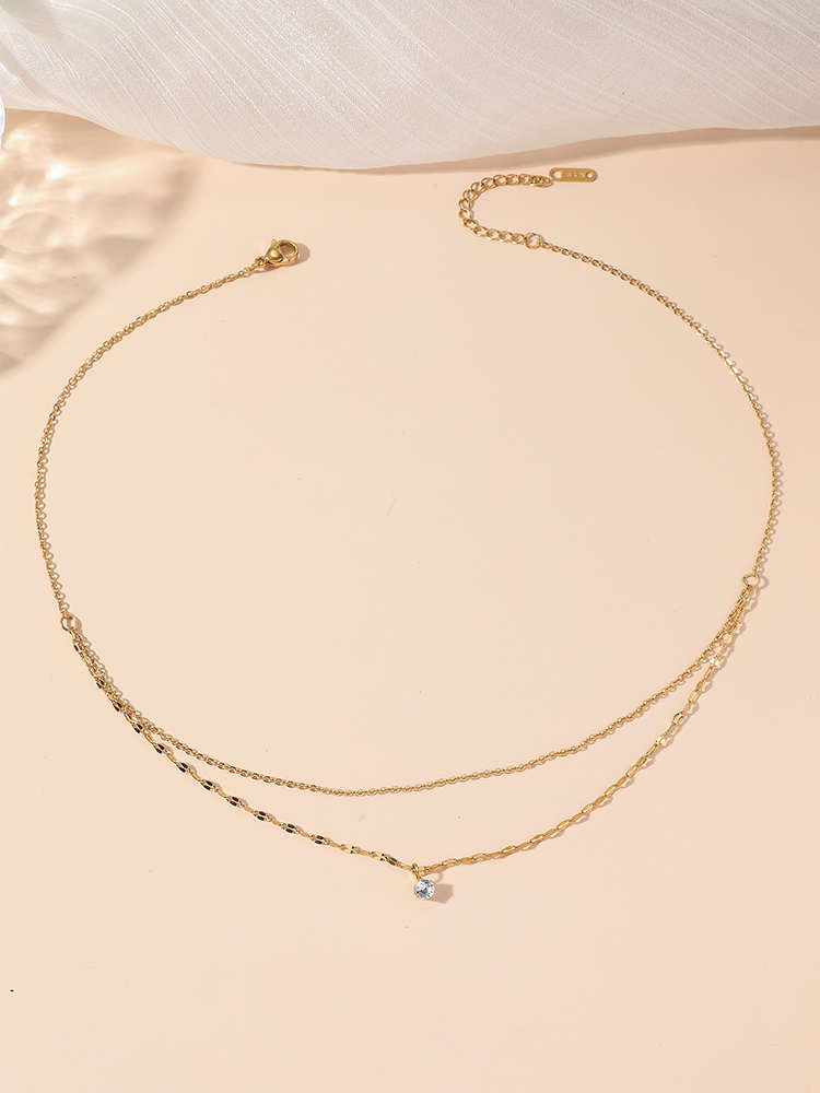 Modern Style Simple Style Round Titanium Steel Polishing Plating Inlay Rhinestones 18k Gold Plated Layered Necklaces display picture 3
