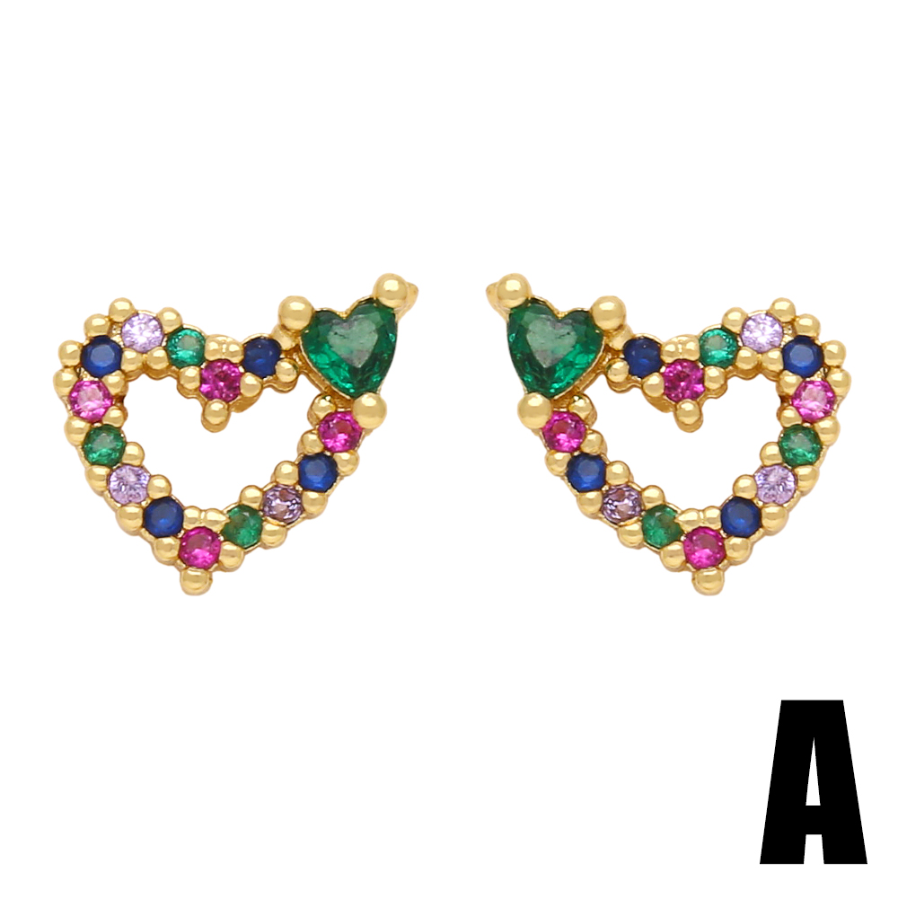 1 Pair Glam Heart Shape Bird Inlay Copper Color Zircon Ear Studs display picture 6