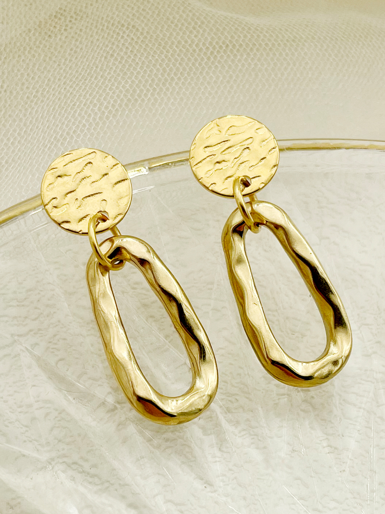 1 Pair Simple Style Commute Round Water Droplets Polishing Plating 304 Stainless Steel 14K Gold Plated Drop Earrings display picture 1
