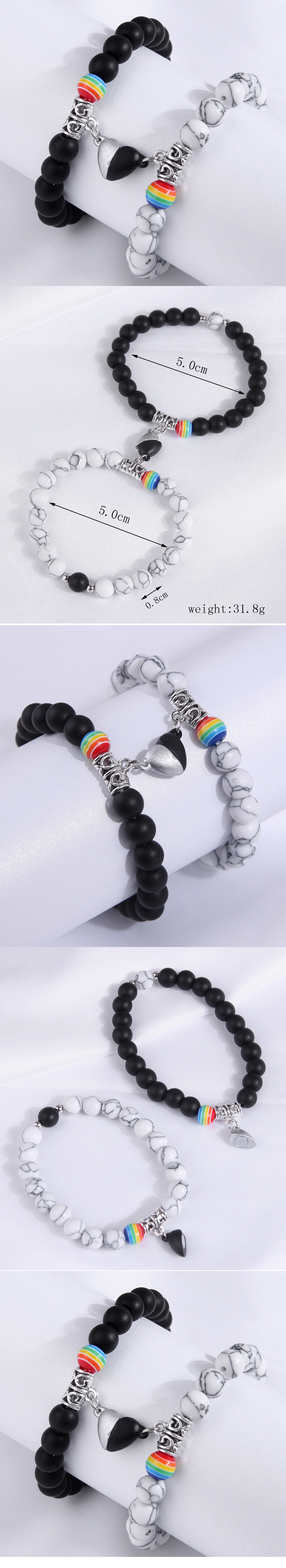 Retro Simple Style Rainbow Heart Shape Alloy Resin Beaded Unisex Bracelets display picture 1