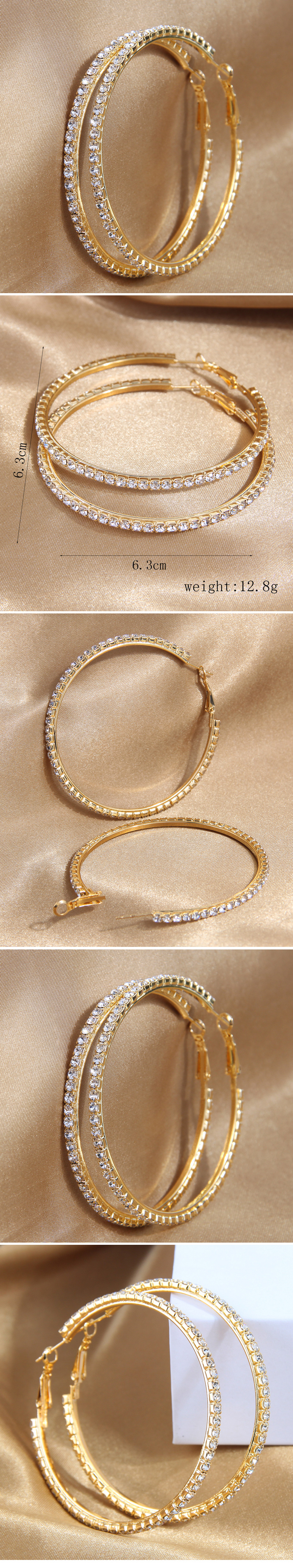 1 Pair Elegant Simple Style Round Inlay Alloy Rhinestones Hoop Earrings display picture 1