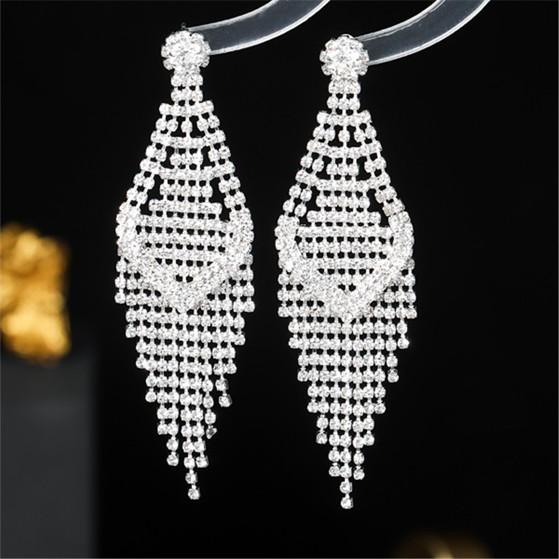 Glam Shiny Water Droplets Rhinestone Plating Silver Plated Women's Drop Earrings display picture 2