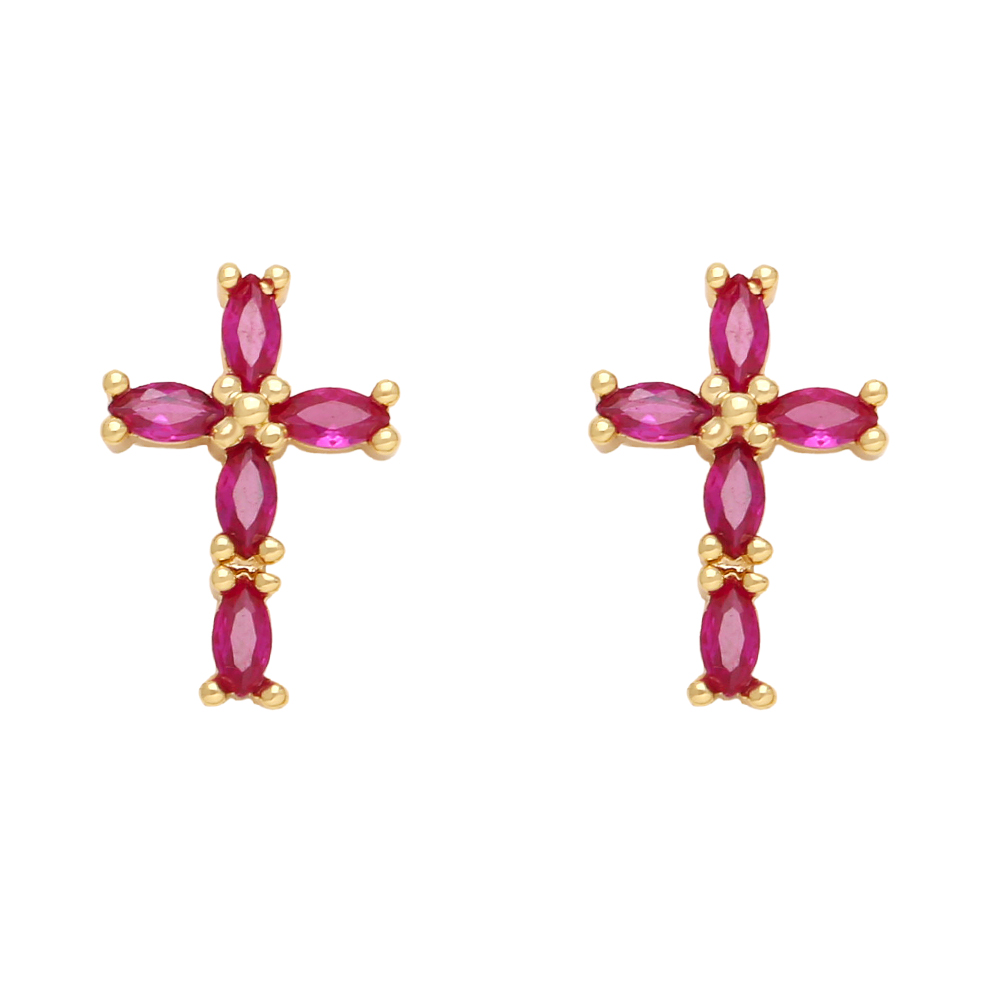 1 Pair Retro Simple Style Cross Copper Plating Inlay Zircon 18k Gold Plated Ear Studs display picture 4