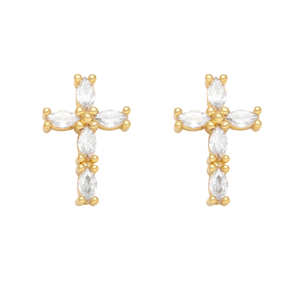 1 Pair Retro Simple Style Cross Copper Plating Inlay Zircon 18k Gold Plated Ear Studs display picture 5