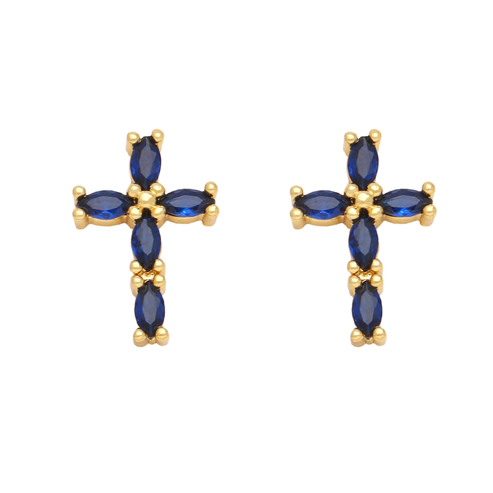 1 Pair Retro Simple Style Cross Copper Plating Inlay Zircon 18k Gold Plated Ear Studs display picture 7