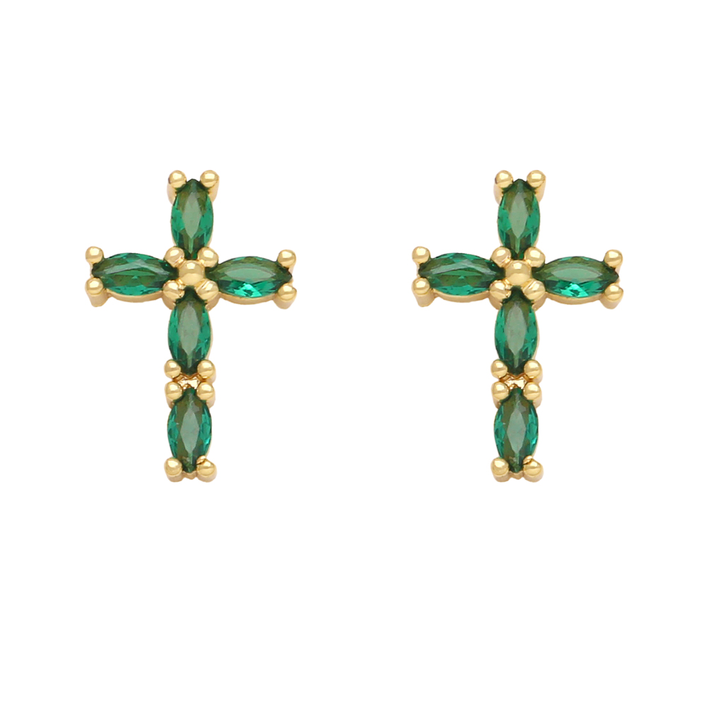 1 Pair Retro Simple Style Cross Copper Plating Inlay Zircon 18k Gold Plated Ear Studs display picture 6