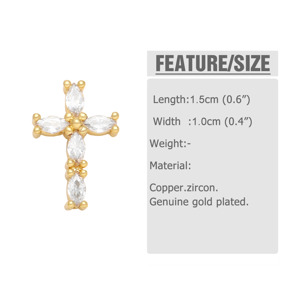 1 Pair Retro Simple Style Cross Copper Plating Inlay Zircon 18k Gold Plated Ear Studs display picture 1