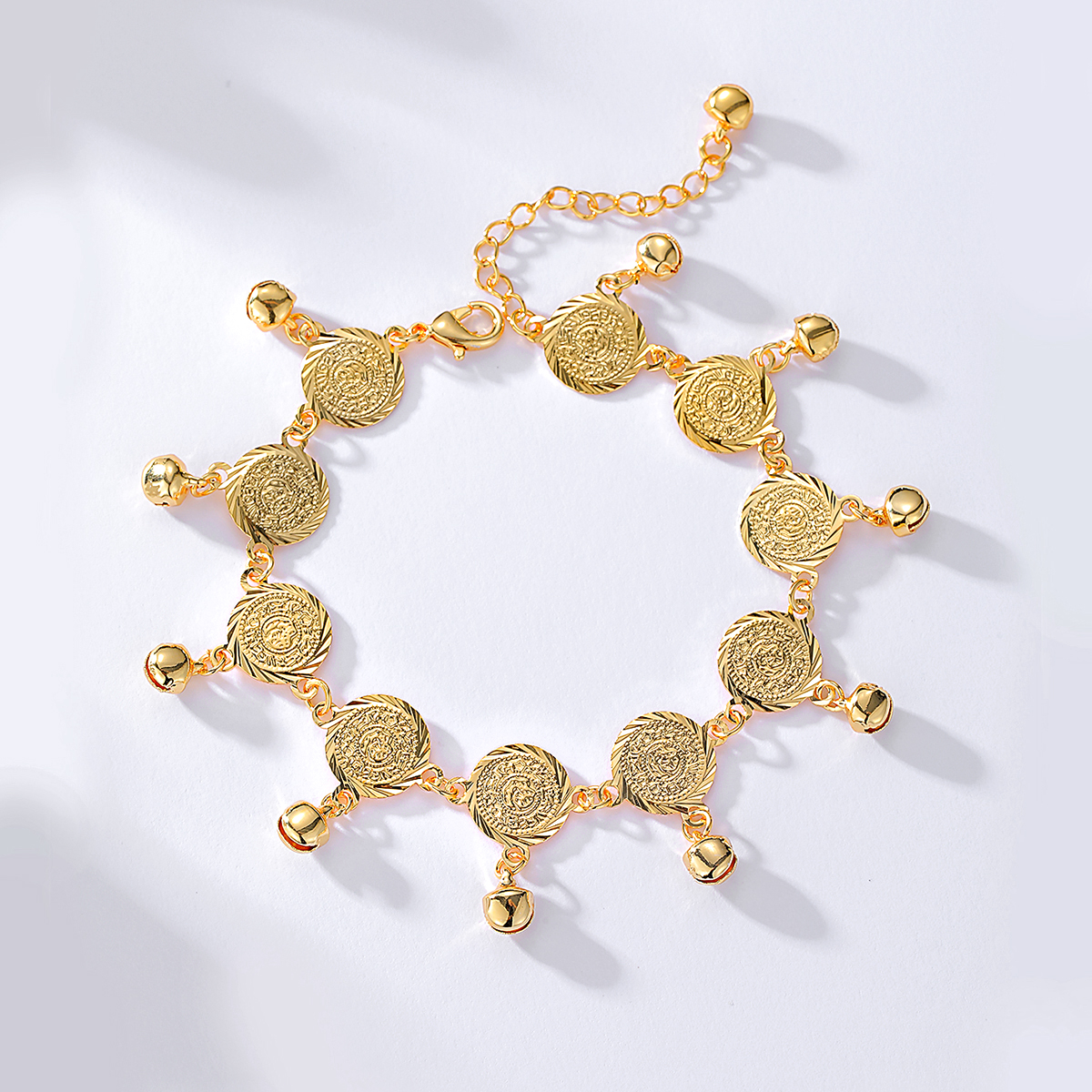 Wholesale Jewelry Vintage Style Portrait Round Copper 18k Gold Plated Anklet display picture 5