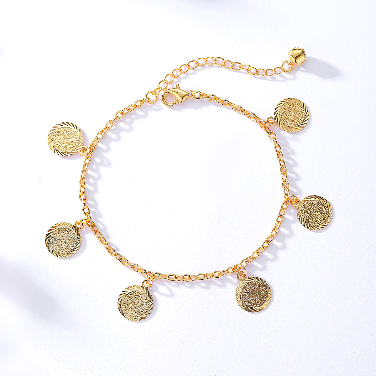 Wholesale Jewelry Vintage Style Portrait Round Copper 18k Gold Plated Anklet display picture 9
