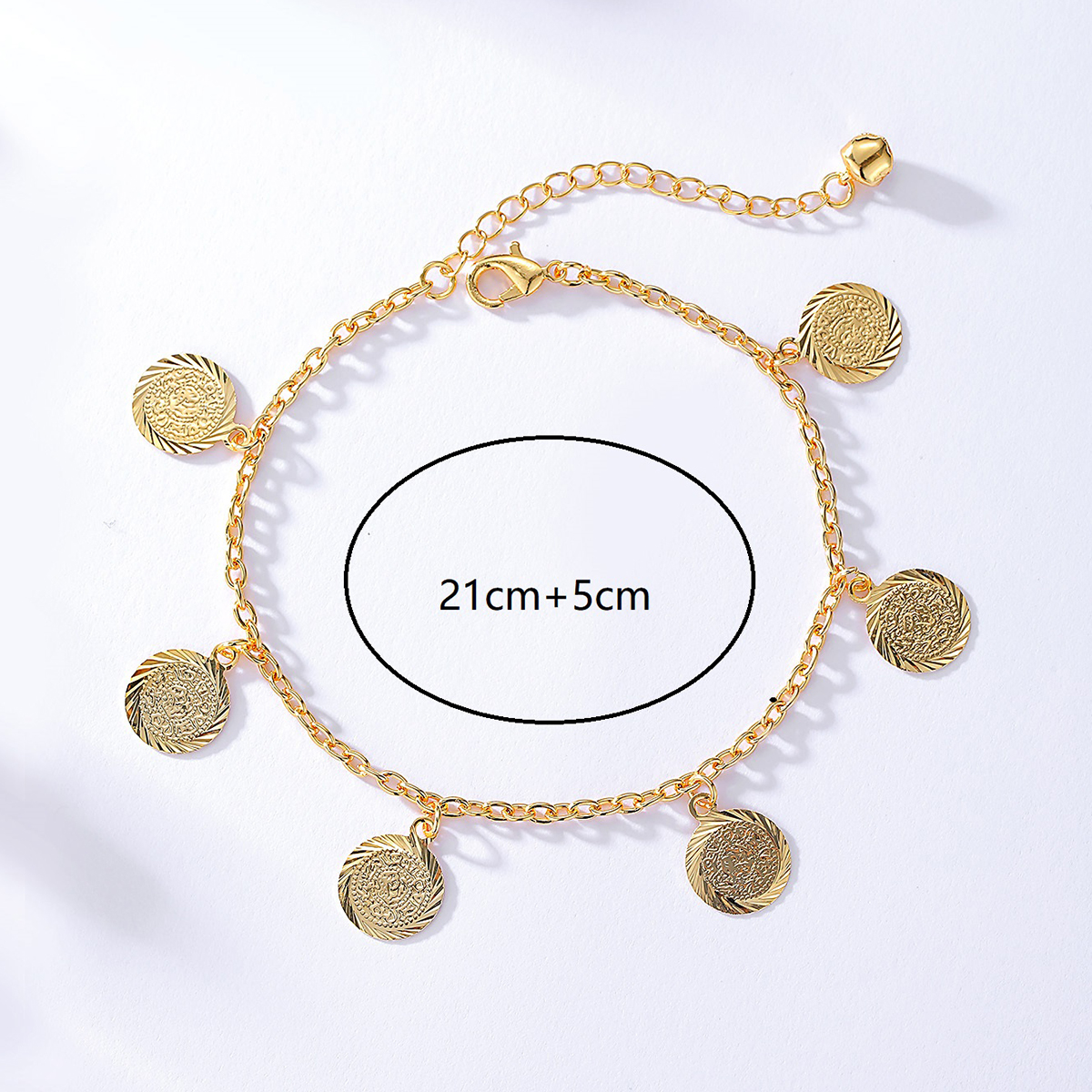 Wholesale Jewelry Vintage Style Portrait Round Copper 18k Gold Plated Anklet display picture 11