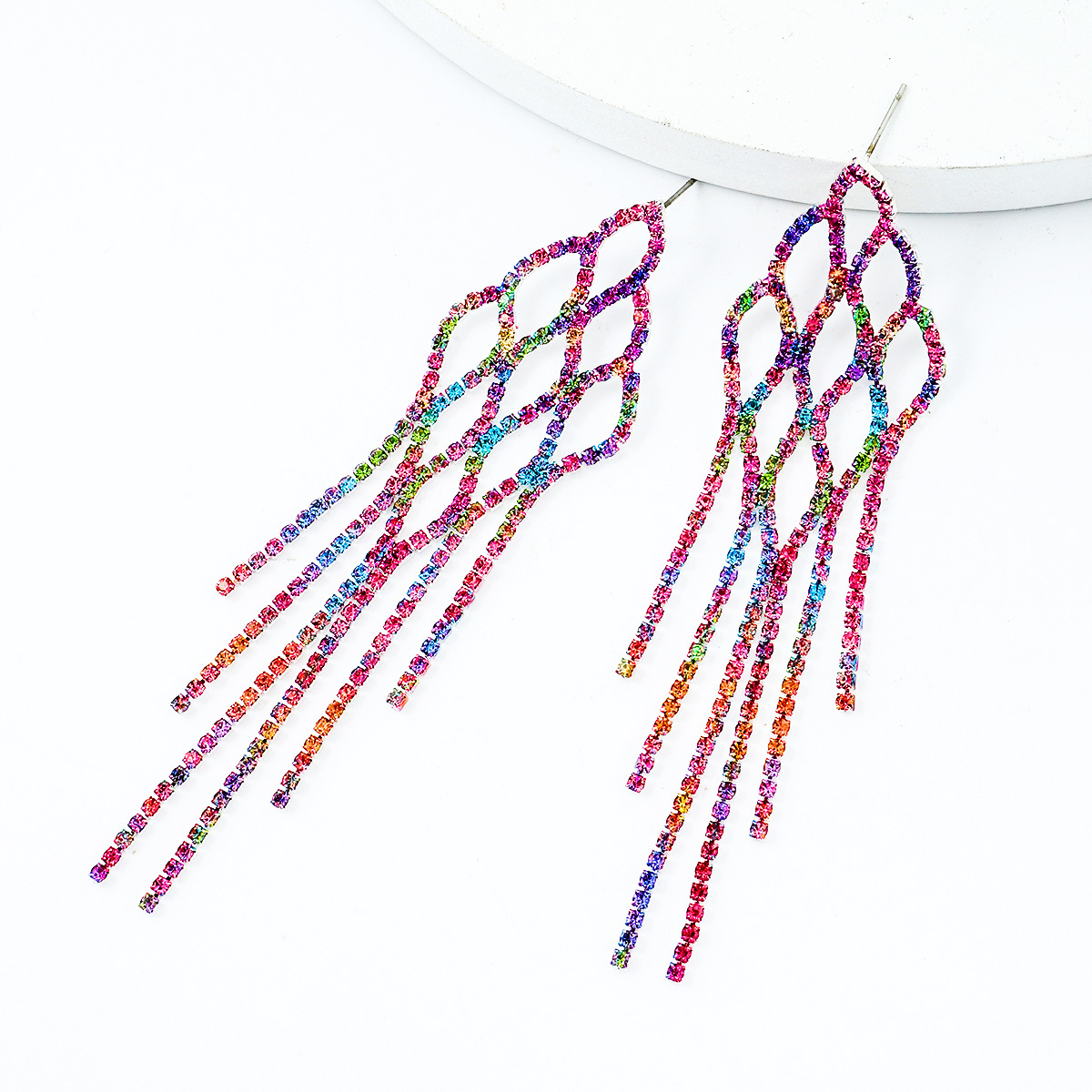 Exaggerated Luxurious Shiny Tassel Heart Shape Eye Alloy Inlay Resin Rhinestones Women's Drop Earrings display picture 6