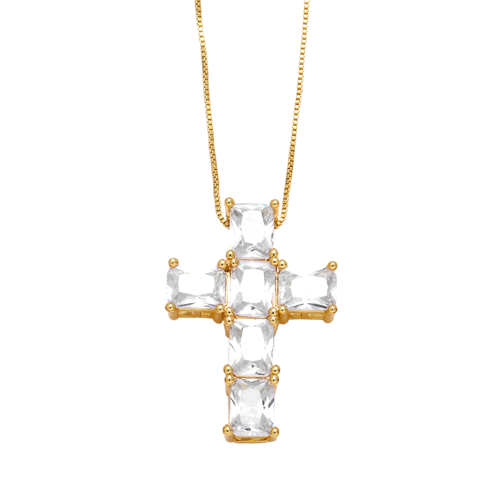 Retro Simple Style Cross Stainless Steel Copper Plating Inlay Zircon 18k Gold Plated Pendant Necklace display picture 3