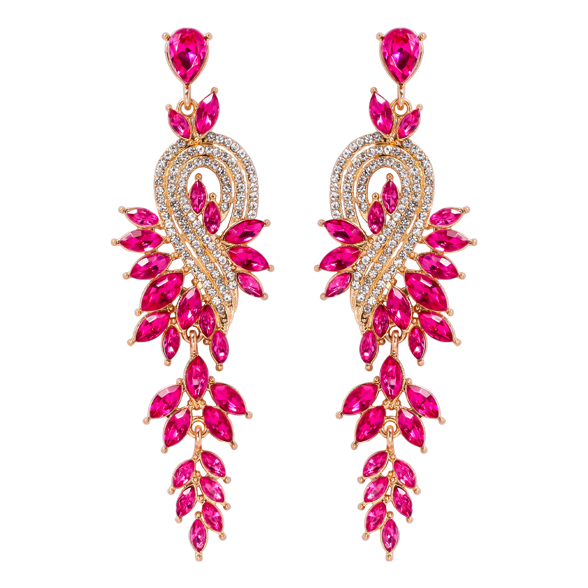 Glam Leaf Water Droplets Alloy Inlay Rhinestones Glass Stone Women's Drop Earrings display picture 4
