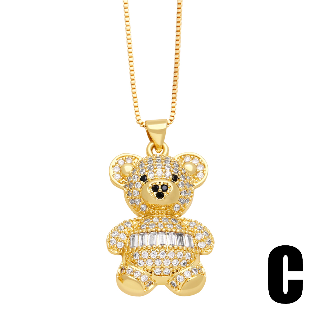 Cute Sweet Little Bear Stainless Steel Copper Plating Inlay Zircon 18k Gold Plated Pendant Necklace display picture 4