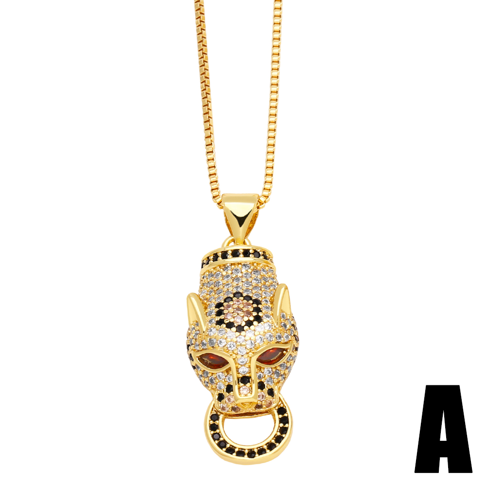 Hip-hop Leopard Head Stainless Steel Copper Inlay Zircon 18k Gold Plated Pendant Necklace display picture 3