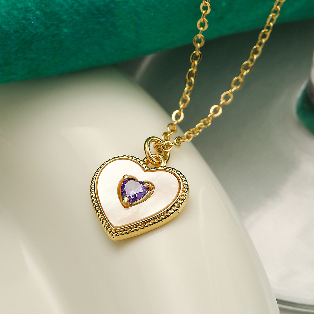 Simple Style Commute Heart Shape Copper Plating Inlay Shell Zircon 18k Gold Plated Pendant Necklace display picture 3