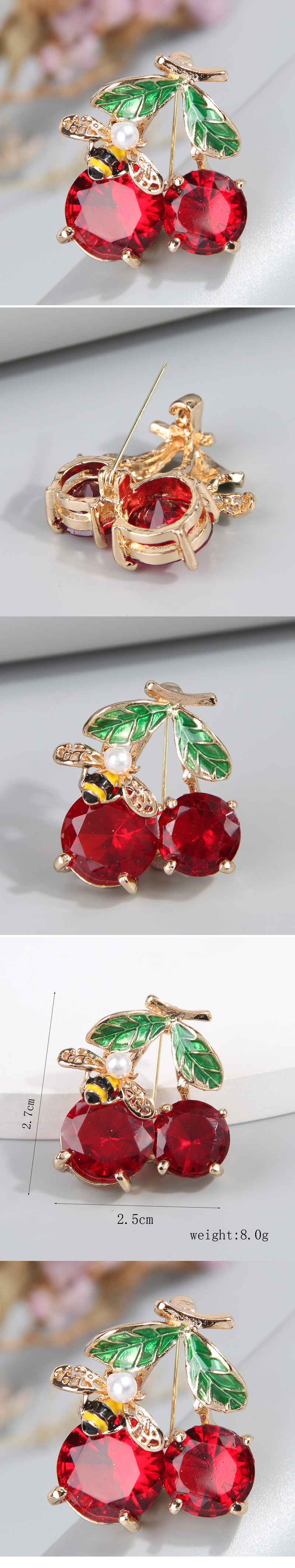 Elegant Sweet Cherry Bee Alloy Inlay Glass Women's Brooches 1 Piece display picture 1