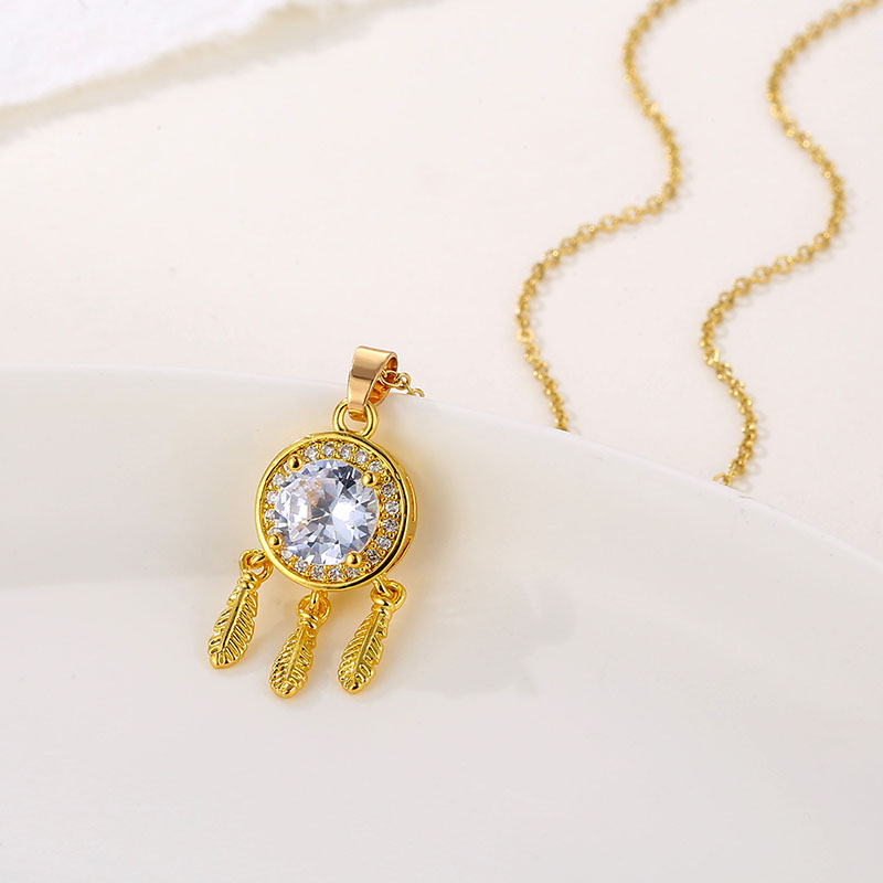 Stainless Steel 18K Gold Plated Elegant Plating Inlay Dreamcatcher Zircon Pendant Necklace display picture 3