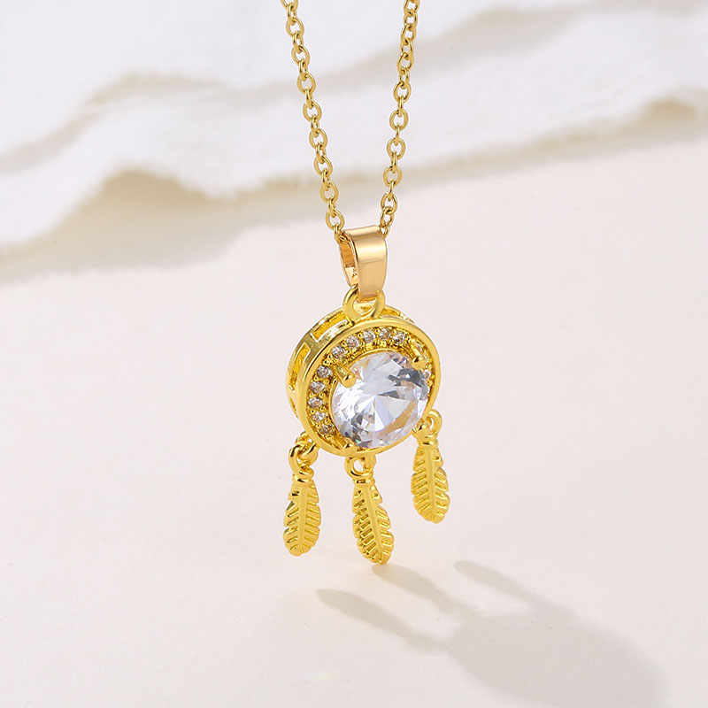 Stainless Steel 18K Gold Plated Elegant Plating Inlay Dreamcatcher Zircon Pendant Necklace display picture 1