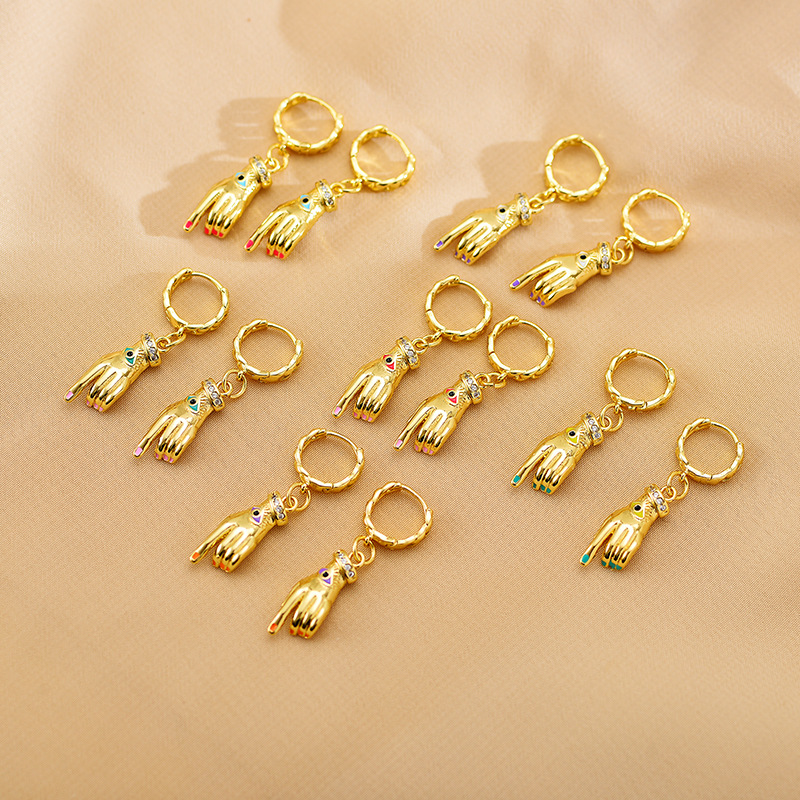 1 Paar Einfacher Stil Pendeln Palme Überzug Inlay Kupfer Diamant Vergoldet Tropfenohrringe display picture 1