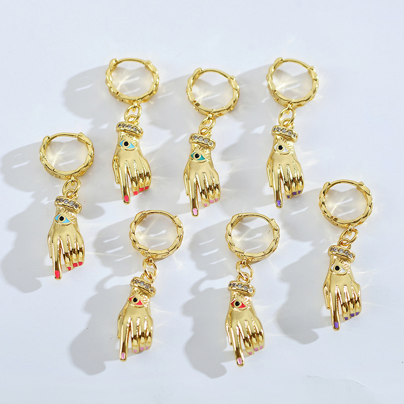 1 Pair Simple Style Commute Palm Plating Inlay Copper Diamond Gold Plated Drop Earrings display picture 2