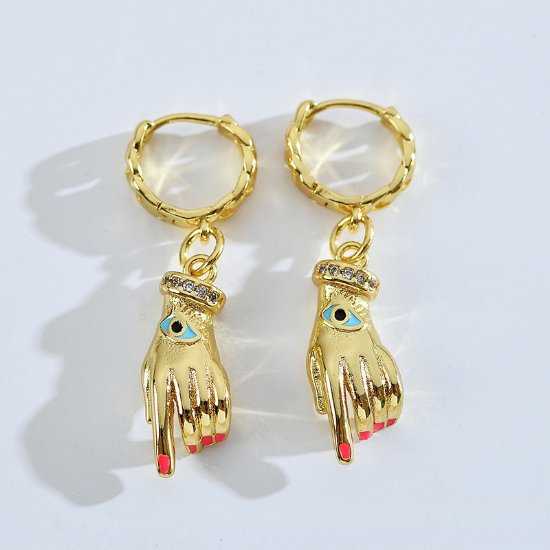1 Pair Simple Style Commute Palm Plating Inlay Copper Diamond Gold Plated Drop Earrings display picture 3