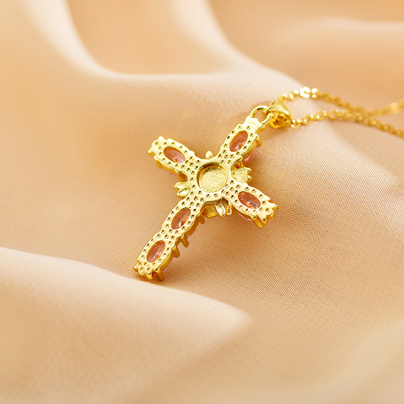 Ethnic Style Cross Eye Alloy Copper Inlay Zircon Gold Plated Necklace display picture 3