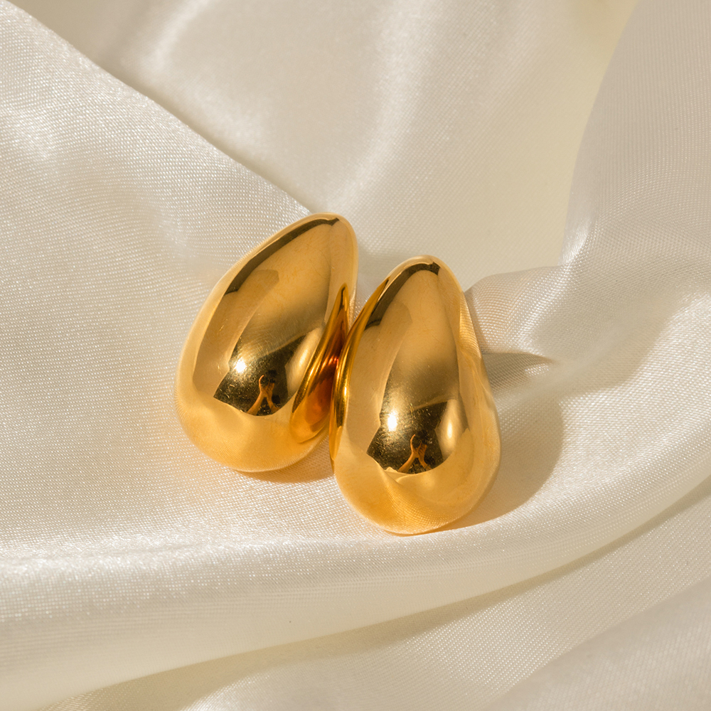 1 Pair Simple Style Water Droplets Plating Stainless Steel 18k Gold Plated Earrings display picture 5