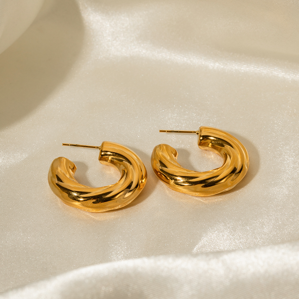1 Pair Ig Style C Shape Plating Stainless Steel 18k Gold Plated Ear Studs display picture 4