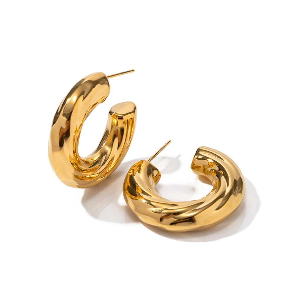 1 Pair Ig Style C Shape Plating Stainless Steel 18k Gold Plated Ear Studs display picture 6