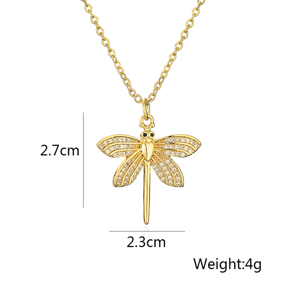 Simple Style Commute Dragonfly Copper Inlay Zircon 18k Gold Plated Pendant Necklace display picture 2