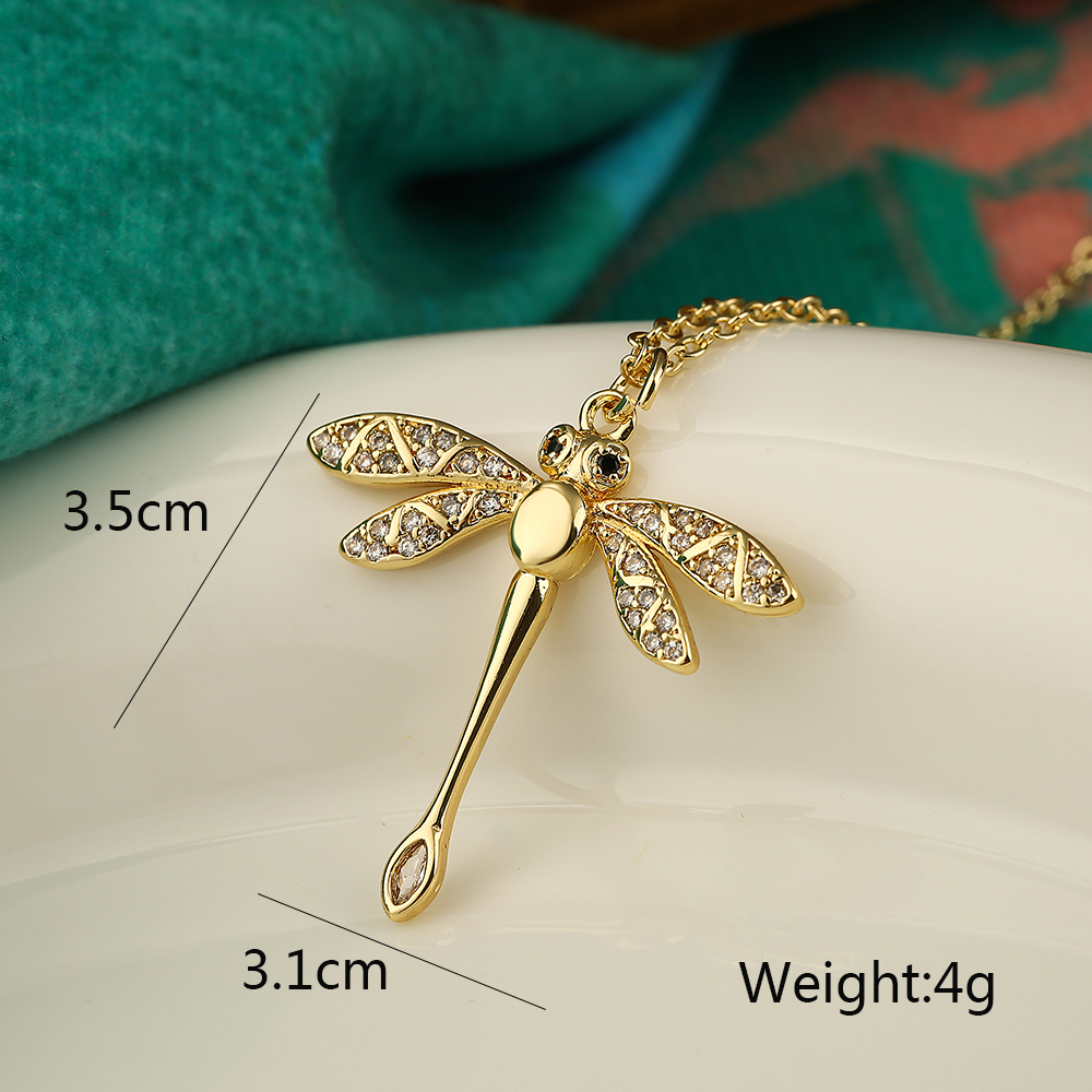 Simple Style Commute Dragonfly Copper Inlay Zircon 18k Gold Plated Pendant Necklace display picture 1