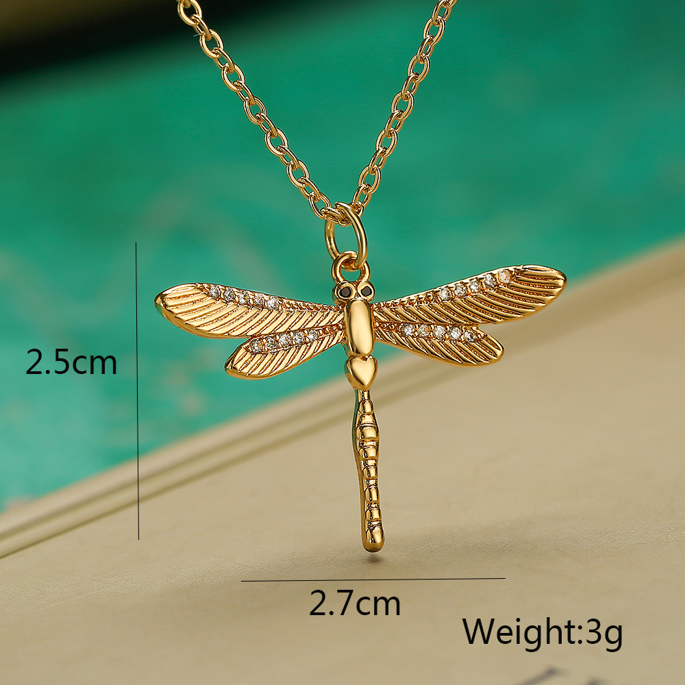 Simple Style Commute Dragonfly Copper Inlay Zircon 18k Gold Plated Pendant Necklace display picture 3