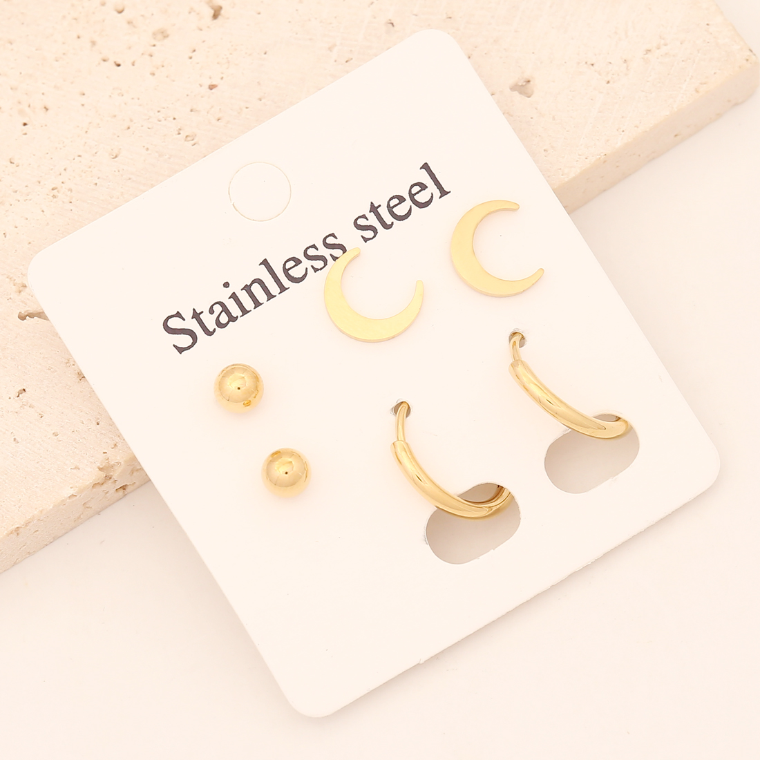 1 Set Commute Star Heart Shape Plating Stainless Steel 18K Gold Plated Earrings Ear Studs display picture 6