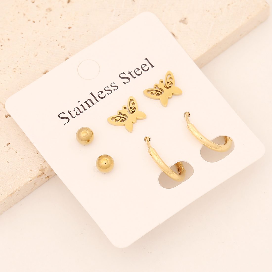 1 Set Commute Star Heart Shape Plating Stainless Steel 18K Gold Plated Earrings Ear Studs display picture 3
