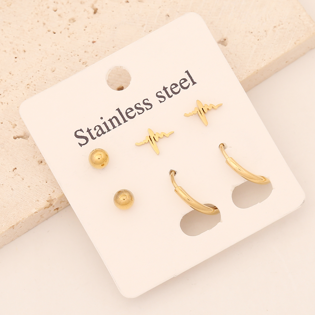 1 Set Commute Star Heart Shape Plating Stainless Steel 18K Gold Plated Earrings Ear Studs display picture 10