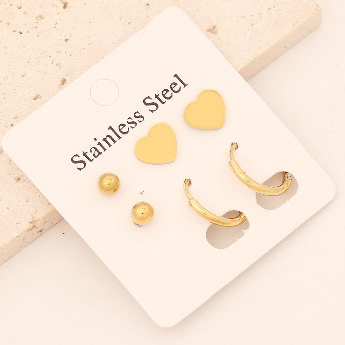 1 Set Commute Star Heart Shape Plating Stainless Steel 18K Gold Plated Earrings Ear Studs display picture 8