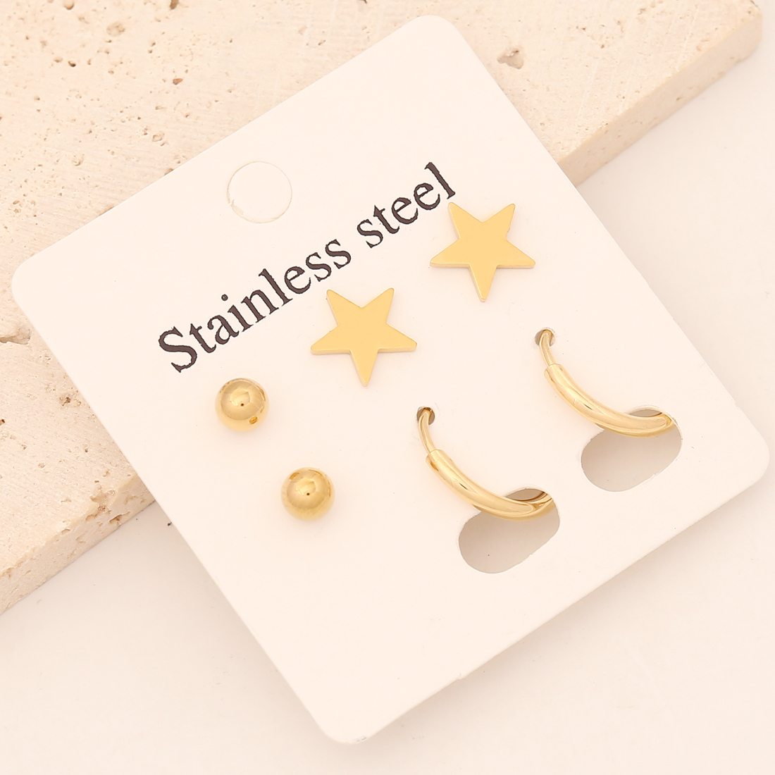 1 Set Commute Star Heart Shape Plating Stainless Steel 18K Gold Plated Earrings Ear Studs display picture 9