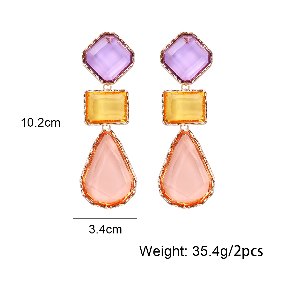 Exaggerated Water Droplets Rhombus Rectangle Alloy Inlay Resin Women's Drop Earrings display picture 1