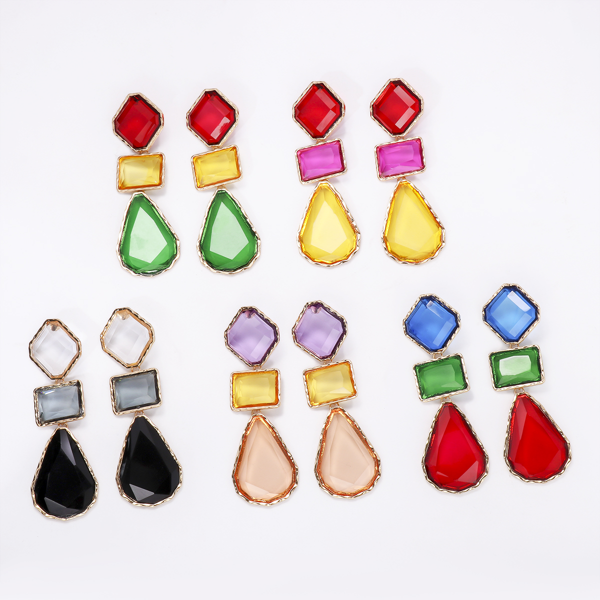 Exaggerated Water Droplets Rhombus Rectangle Alloy Inlay Resin Women's Drop Earrings display picture 2