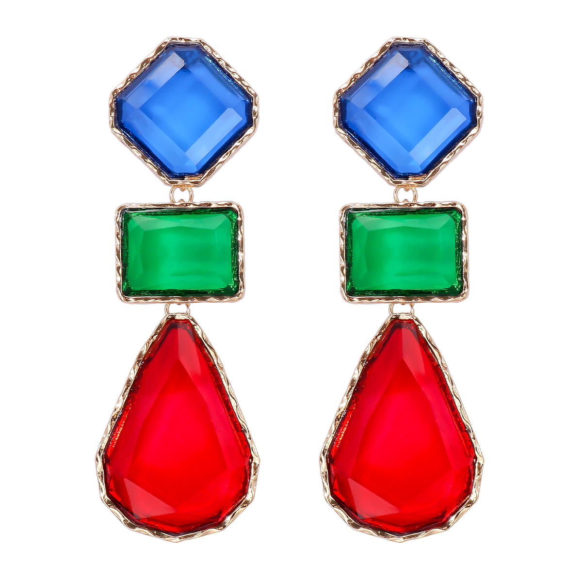 Exaggerated Water Droplets Rhombus Rectangle Alloy Inlay Resin Women's Drop Earrings display picture 4