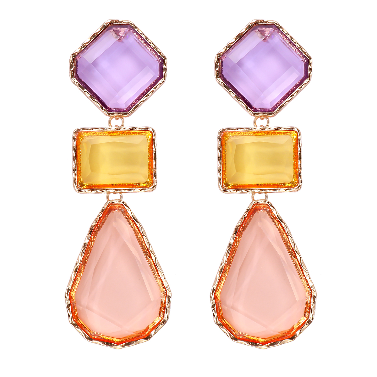 Exaggerated Water Droplets Rhombus Rectangle Alloy Inlay Resin Women's Drop Earrings display picture 5
