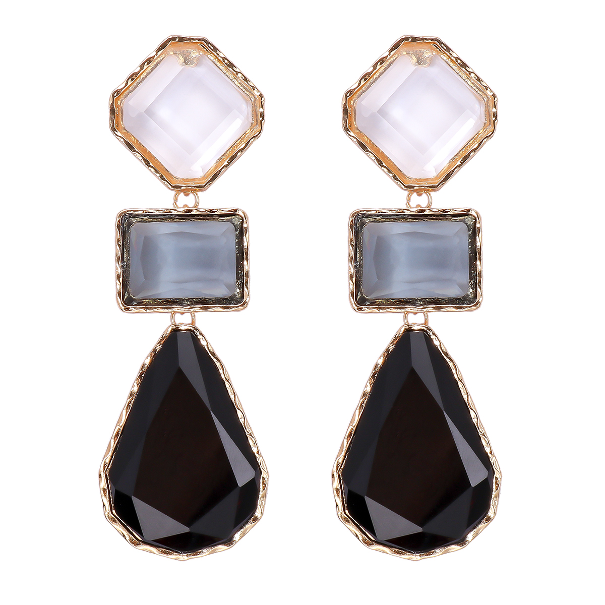 Exaggerated Water Droplets Rhombus Rectangle Alloy Inlay Resin Women's Drop Earrings display picture 6