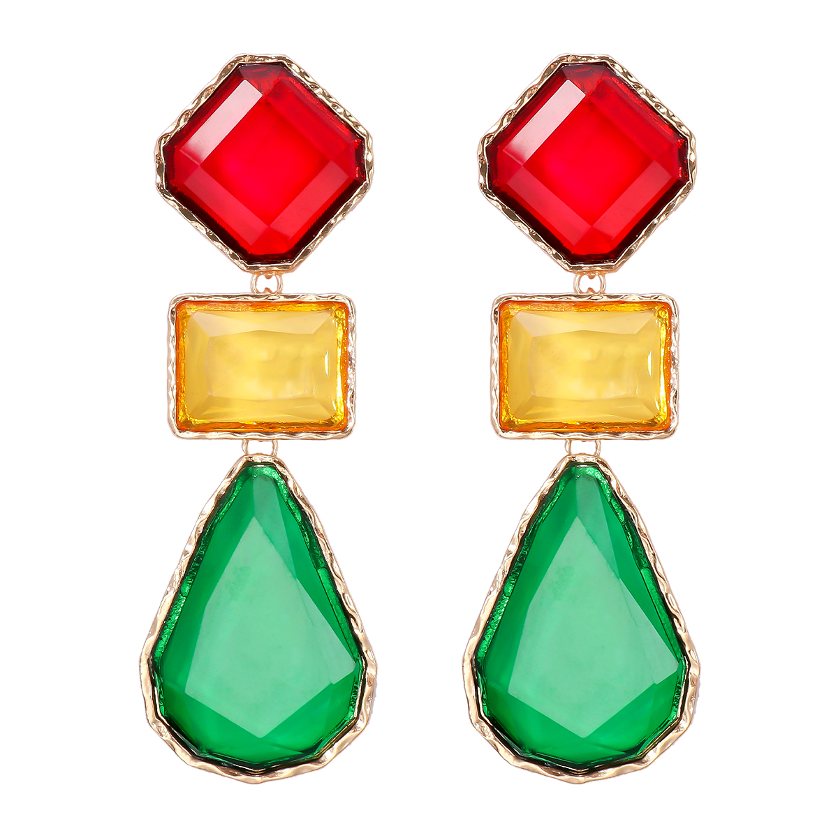 Exaggerated Water Droplets Rhombus Rectangle Alloy Inlay Resin Women's Drop Earrings display picture 7