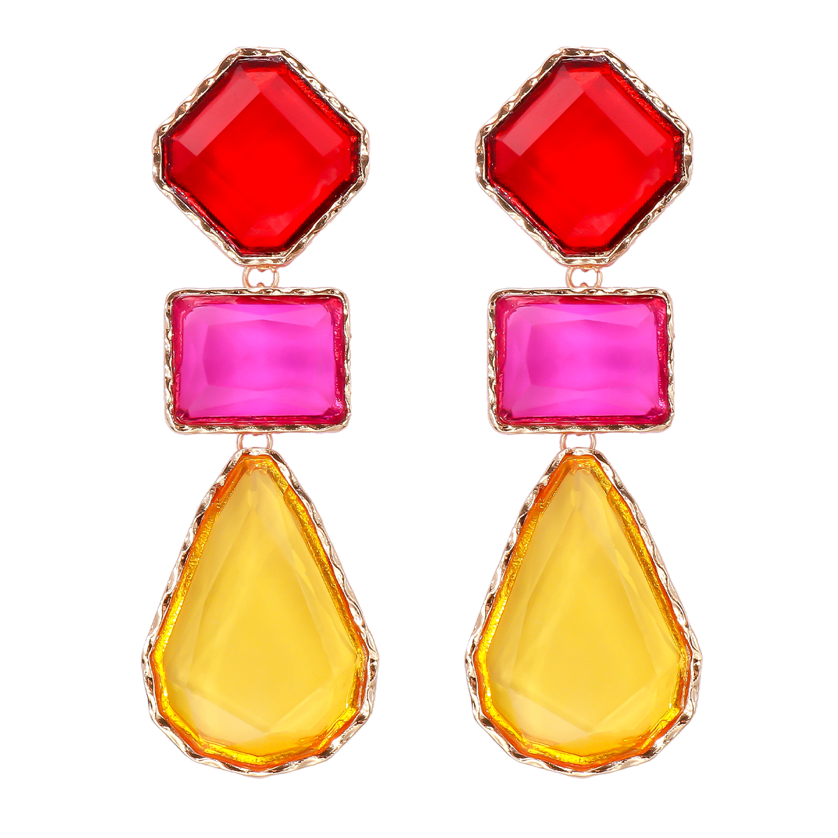 Exaggerated Water Droplets Rhombus Rectangle Alloy Inlay Resin Women's Drop Earrings display picture 9