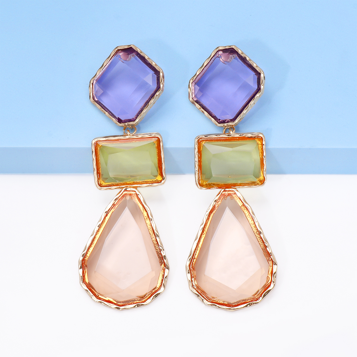 Exaggerated Water Droplets Rhombus Rectangle Alloy Inlay Resin Women's Drop Earrings display picture 8