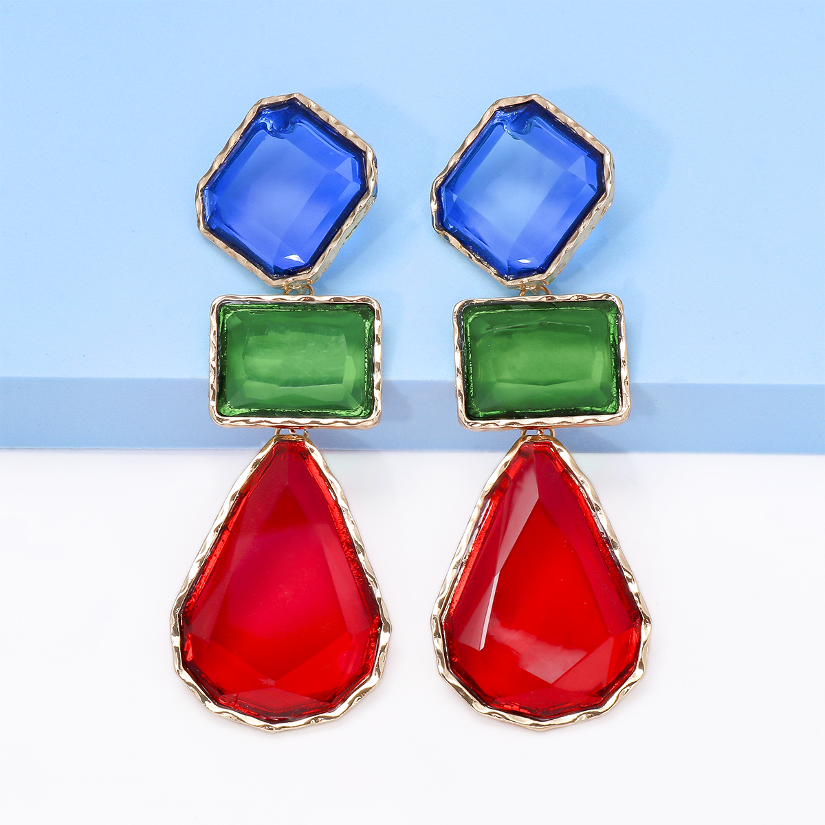Exaggerated Water Droplets Rhombus Rectangle Alloy Inlay Resin Women's Drop Earrings display picture 13