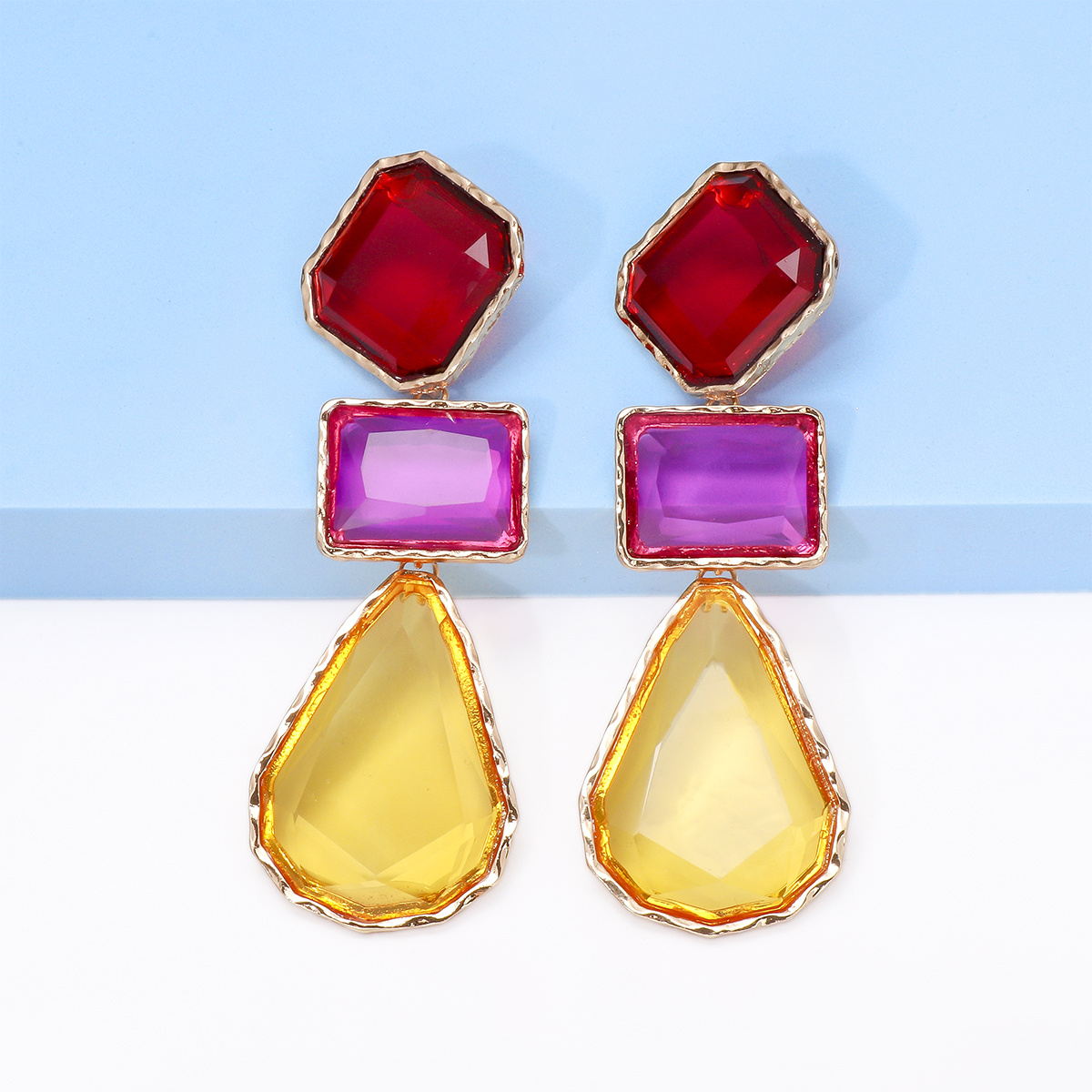 Exaggerated Water Droplets Rhombus Rectangle Alloy Inlay Resin Women's Drop Earrings display picture 12